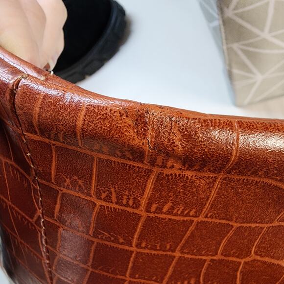 Maurizio Taiuti Large Shoulder Bag Crocodile Skin Pattern Brown Leather Vtg 90s - Picture 11 of 16